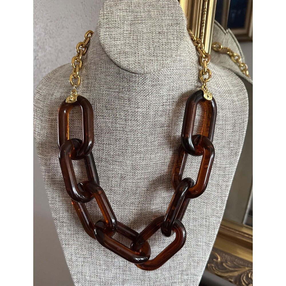 KJL Kenneth Jay Lane Oversized Brown Lucite Links statement chain necklace